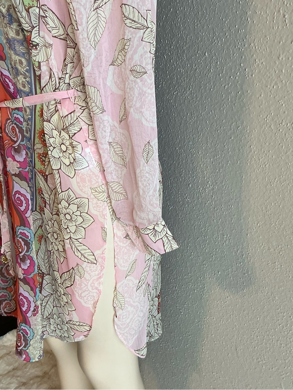 Rose + Olive Women’s Sheer Floral Swimsuit Cover-Up Belted Kimono with Side Slit - Picture 4 of 11
